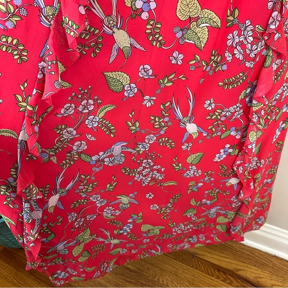 Nanette Lepore | Red Ruffle Floral Maxi Dress Size 14 - Picture 6 of 9